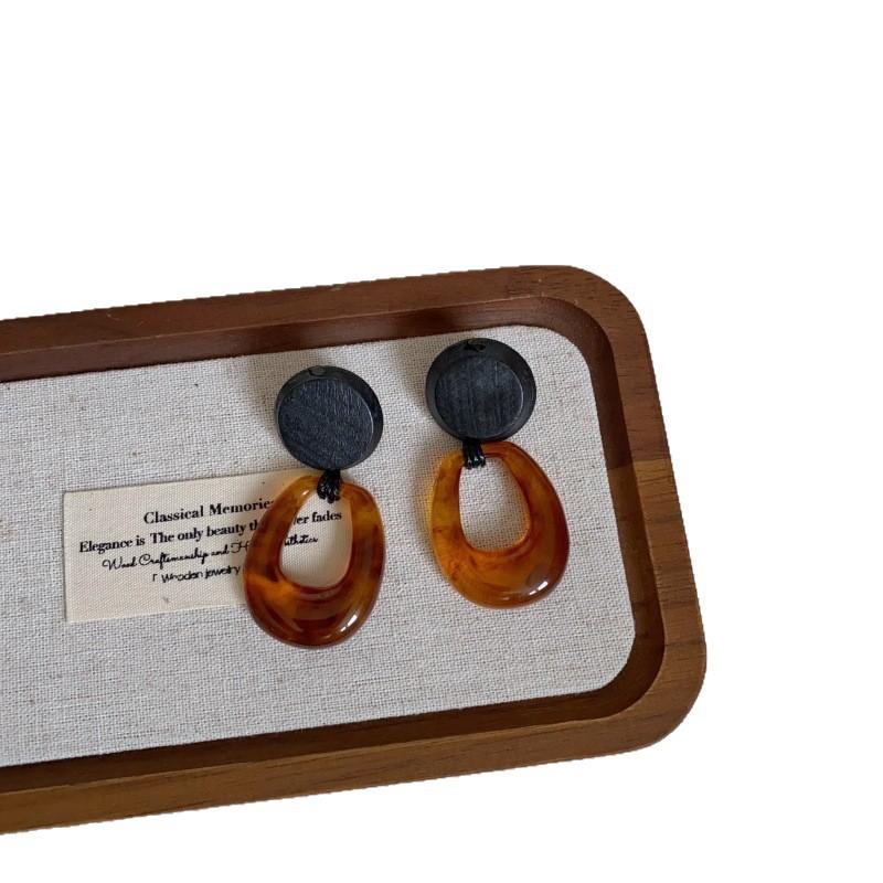 Caramel Color Smudged Disc Resin Earrings Women's Retro Light Luxury Exaggerated Personality Unique Exquisite Earrings Earrings