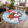 Winter Skate Puppy In Cozy Hat Print Round Rug, Living Room, Bedroom, Playroom Carpet, Non Slip Floor Mat, Gift