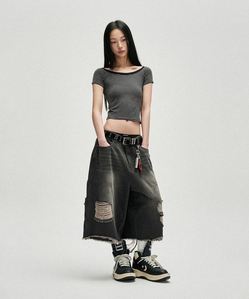 NOT4NERD Distressed Carpenter Bermuda Shorts - Black