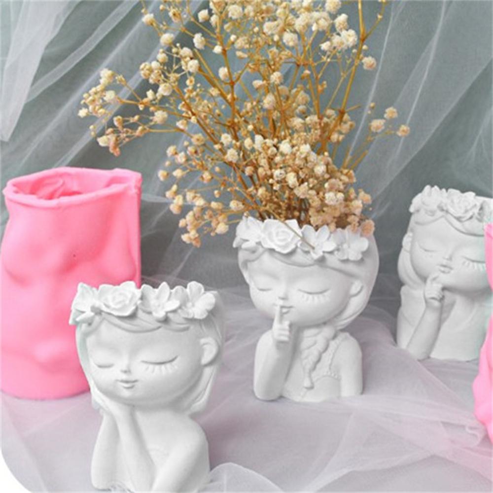 Silicone Mold 3D Cute Girl Flower Pot Mould DIY Handmade Crafts Plaster Candle Crystal Epoxy Resin Mold for Home Decors