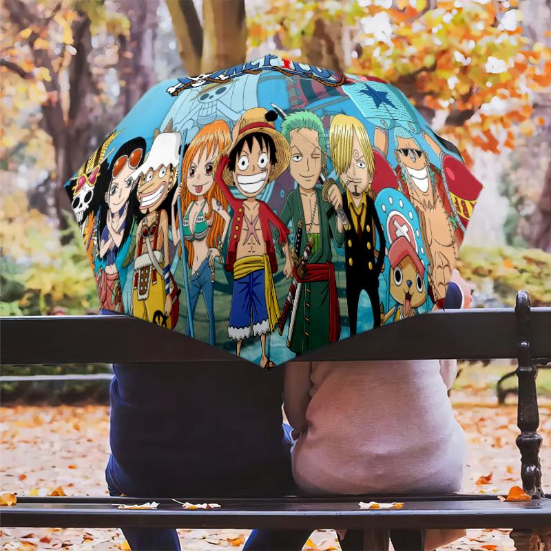 1 Stück Automatischer Faltregenschirm - Anime One Piece Muster Tragbares faltbares Design Mit 8 Rippen Weihnachts-Geburtstagsgeschenke