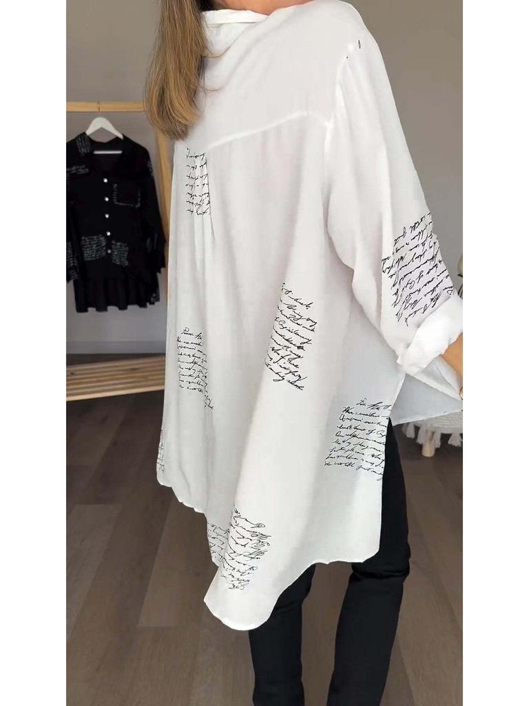 Europäische und amerikanische Mode Damen Locker geschnittenes Schwalbenschwanz-Hemd mit sexy Print für Frühling/Sommer