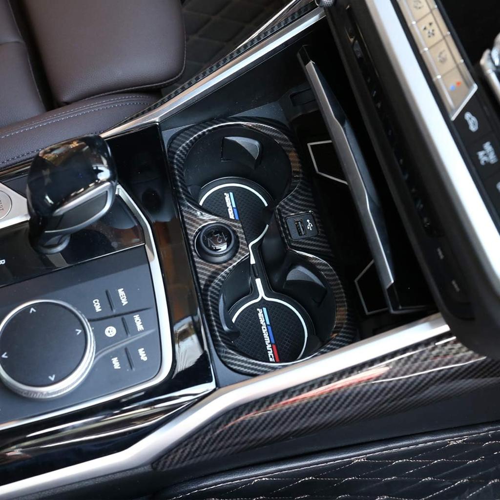 Carbon Fiber Style ABS Chrome Car Central Control Cup Holder Frame Cover Trim for BMW 3 Series G20 G28 325li 2019 2020