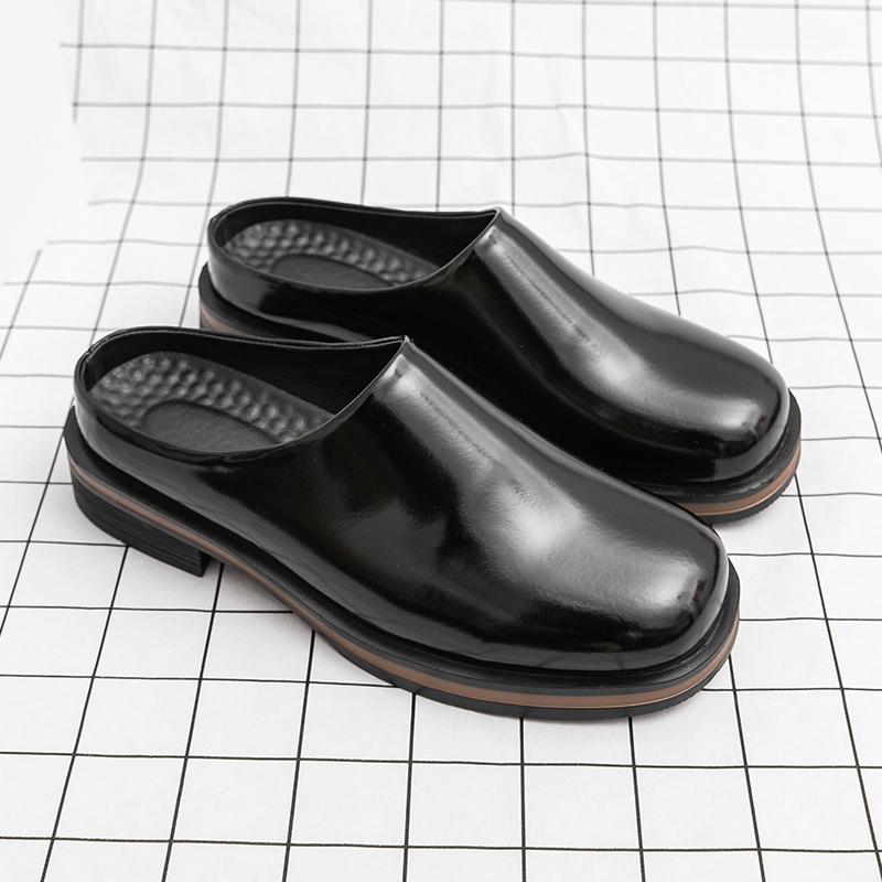 2025 Summer New Men's Outside Wearing Half Slippers A Lazy Slipper Sandals Breathable Heelless Small Leather Shoes