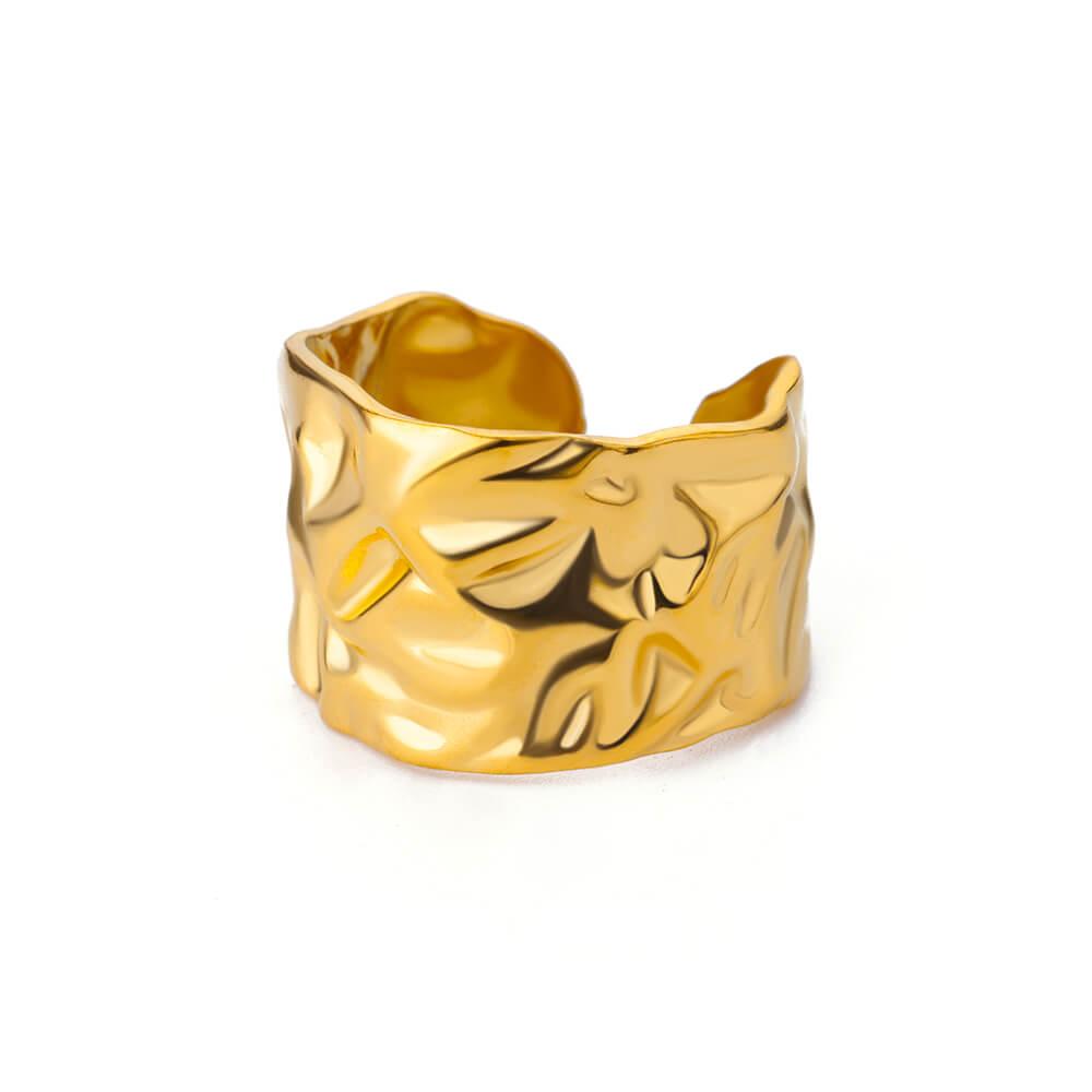 Stainless Steel Multi-Layer Hollow Ring For Women Men Gold Color Broad Surface Finger Jewelry Anillos Couple Wedding Flower Gift