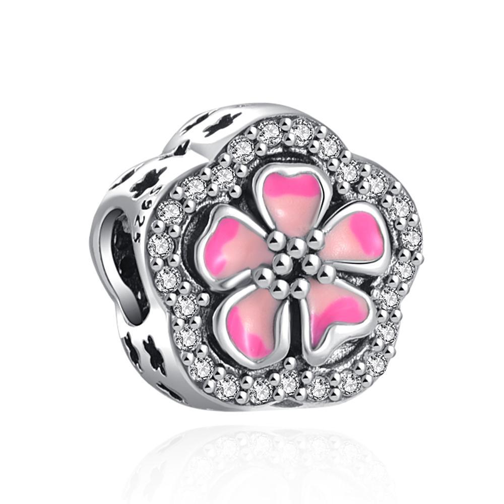 Four-Leaf Clover Flower Charm Fit Original Bracelet Shining Bead Diy Women Jewelry Giftcopper Trinket Jewelry Party Gift