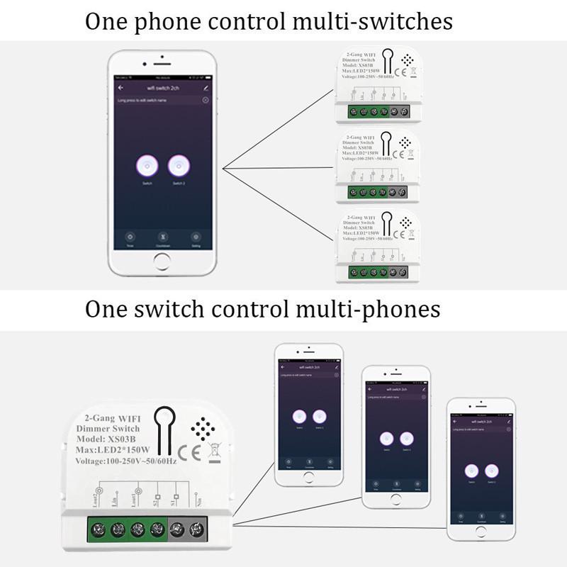 Tuya Smart WiFi Dimmer Switch with Voice Control and 2-Way Mini Dimming Module