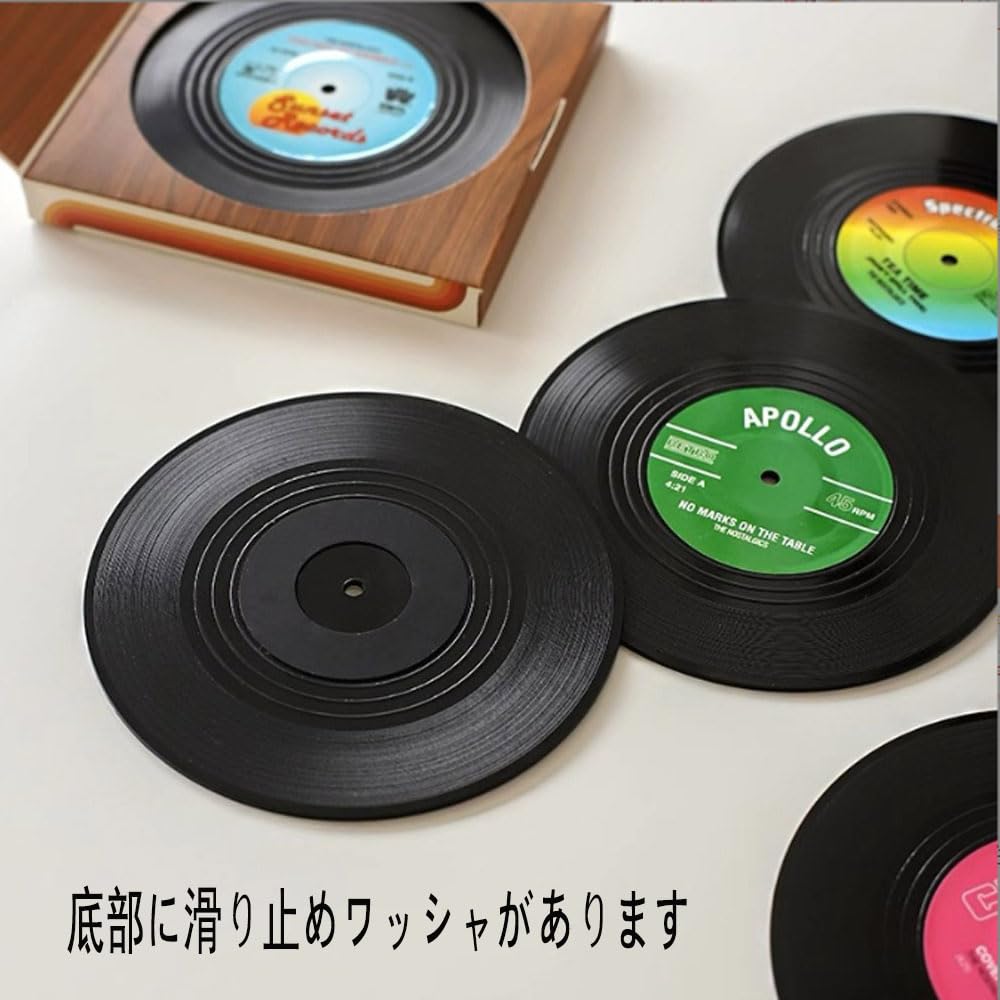 6-piece Set of Retro Black Rubber Record Coasters, Including Teacup Mats, Beverage Coasters, Round Coasters, Heat-insulating Mats, Non-slip Mats,