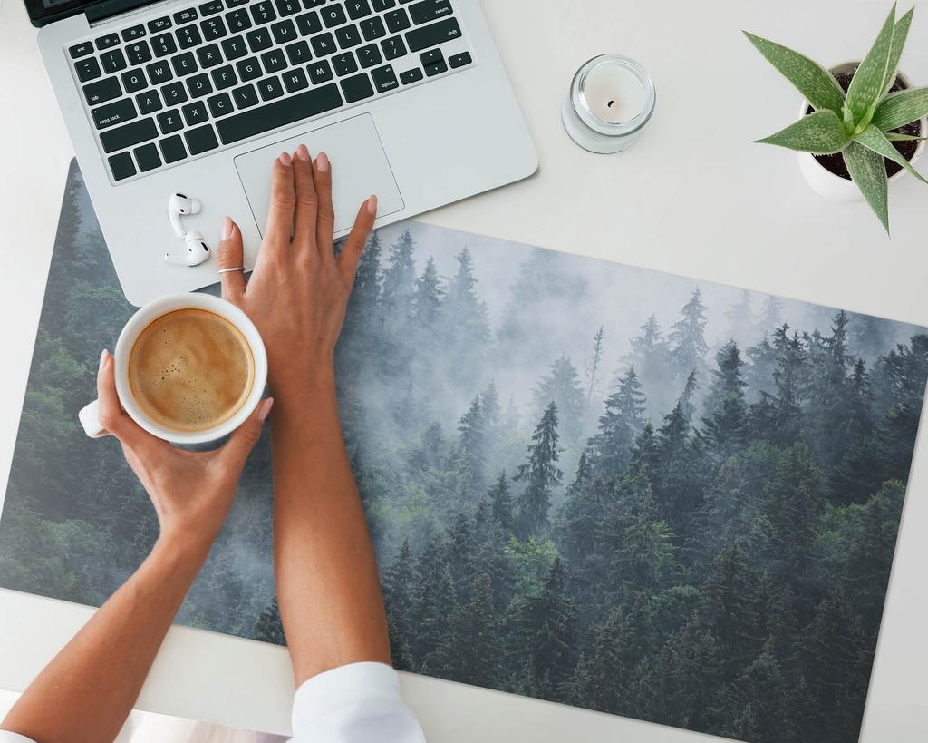 Misty Coniferous Forest Printed Anti-Slip Desk Mat 90x45 Cm