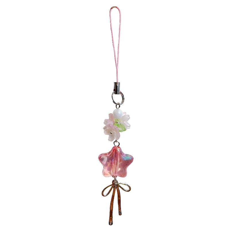 Cherry Blossom Glitter Star Phone Lanyard Strap Cute Keychain for Girls Phone Charm Gift