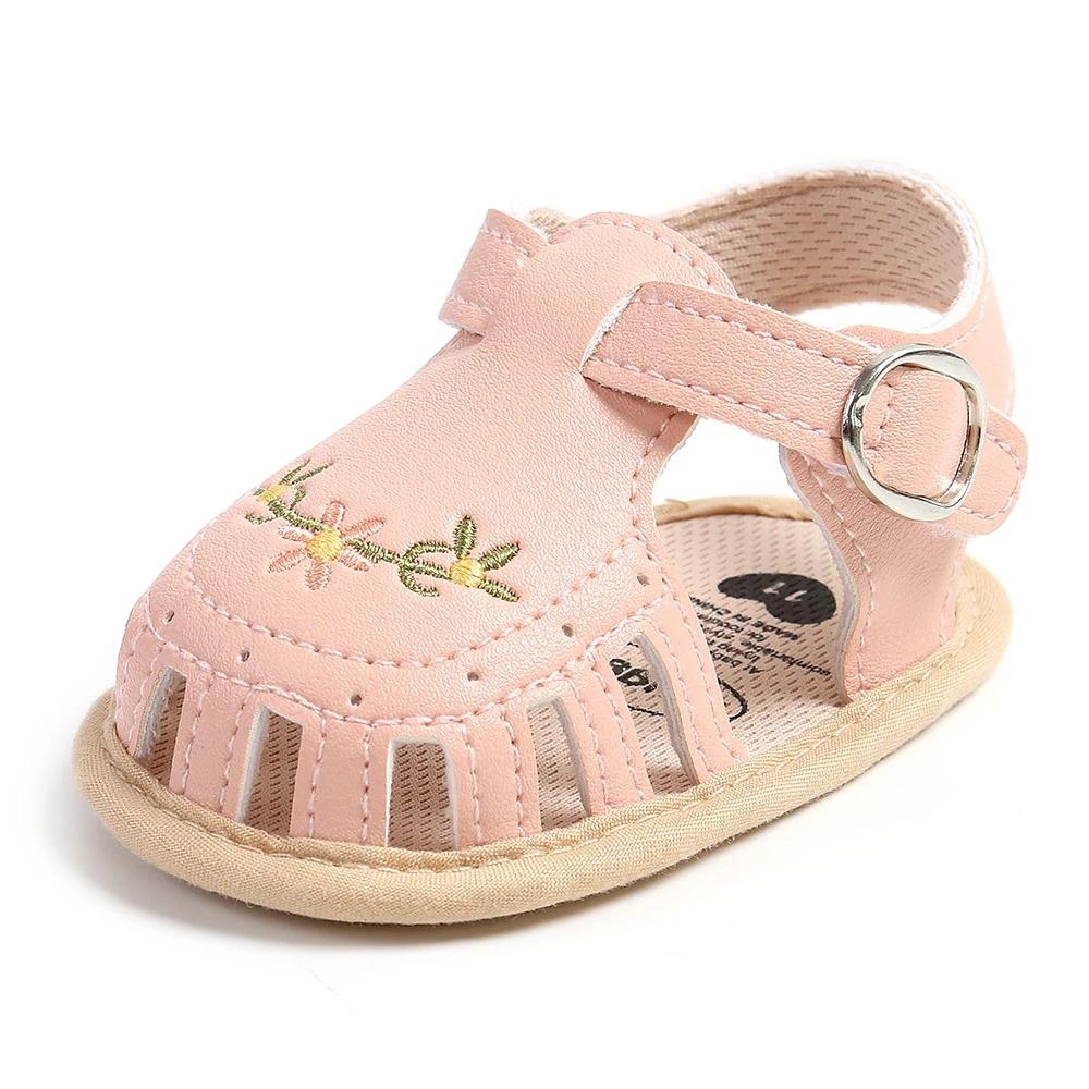 2025 Newborn Baby Girl Sandals Summer Embroidered Leisure Comfortable Lightweight Floral Soft Sole Wrap Toe Sandals For 0-18M