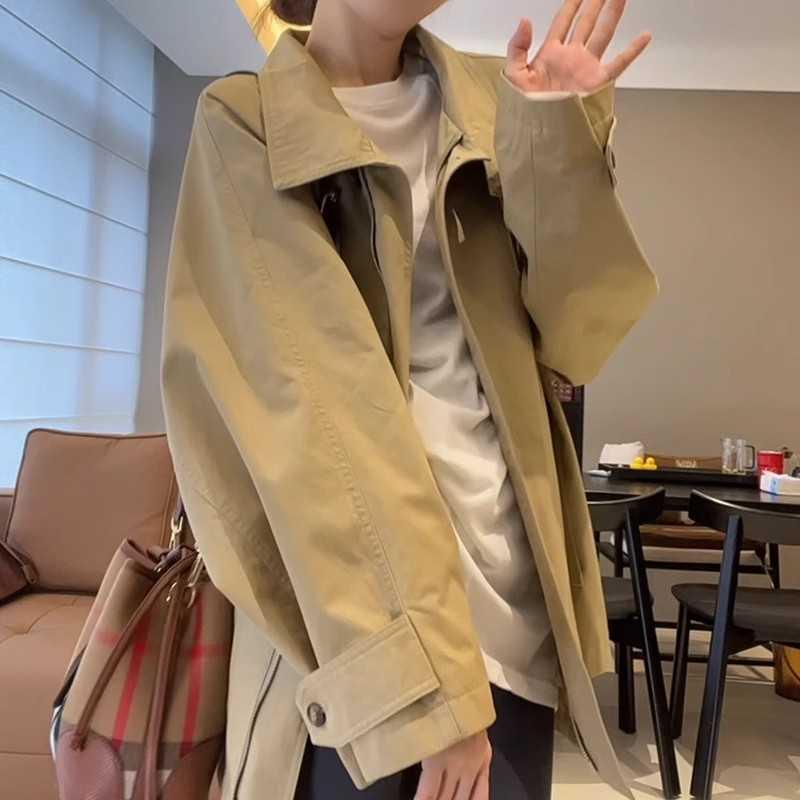 Women s Khaki Trench Coat - Petite, Stylish, Korean & Japanese-Inspired for Spring & Autumn M