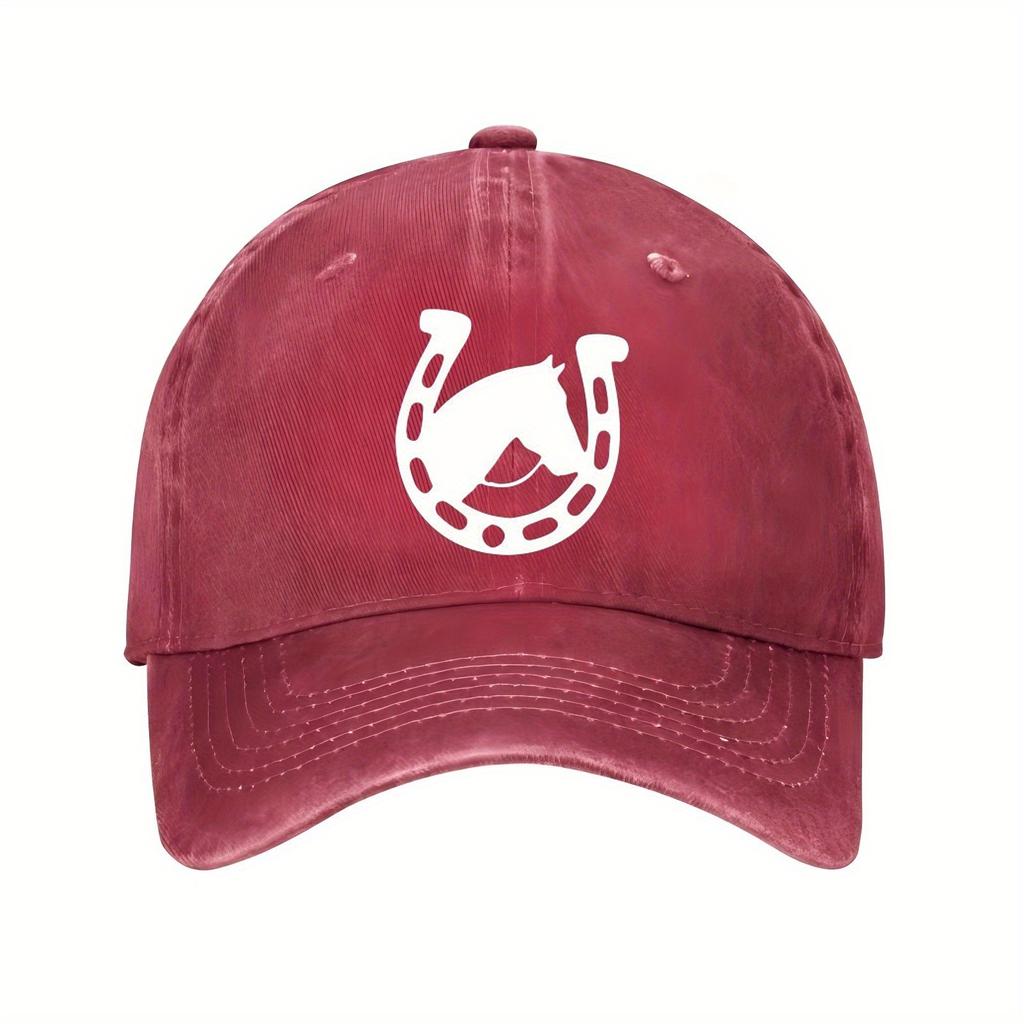 Horse Head Horseshoe Graphic Baseball Cap Cotton Adjustable Casual Outdoor Sporty Unisex Hat