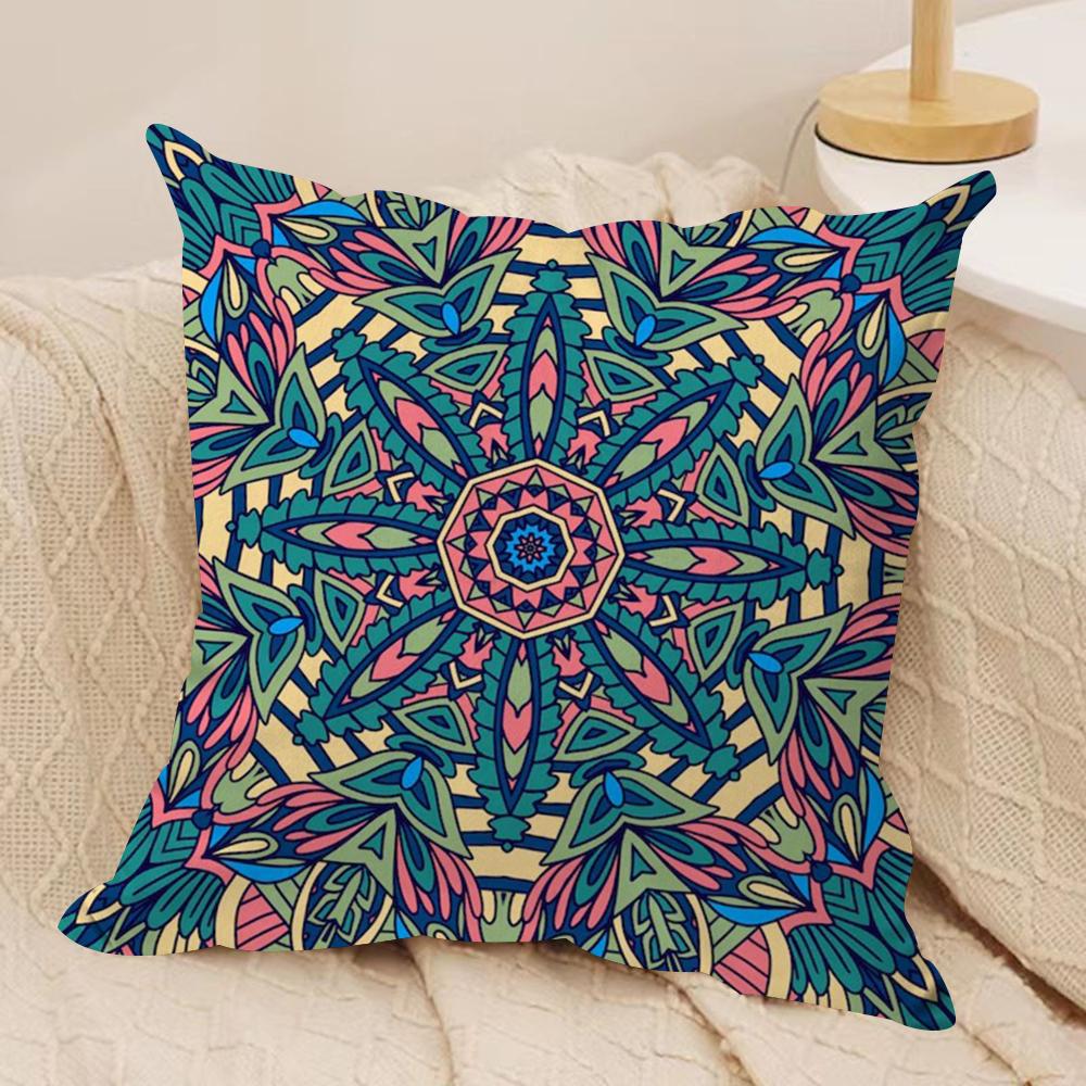 Mandala Cushion Cover Silky Short Plush DoubleSided Printed Pillow Case for Sofa All Seasons Home Decor Gift