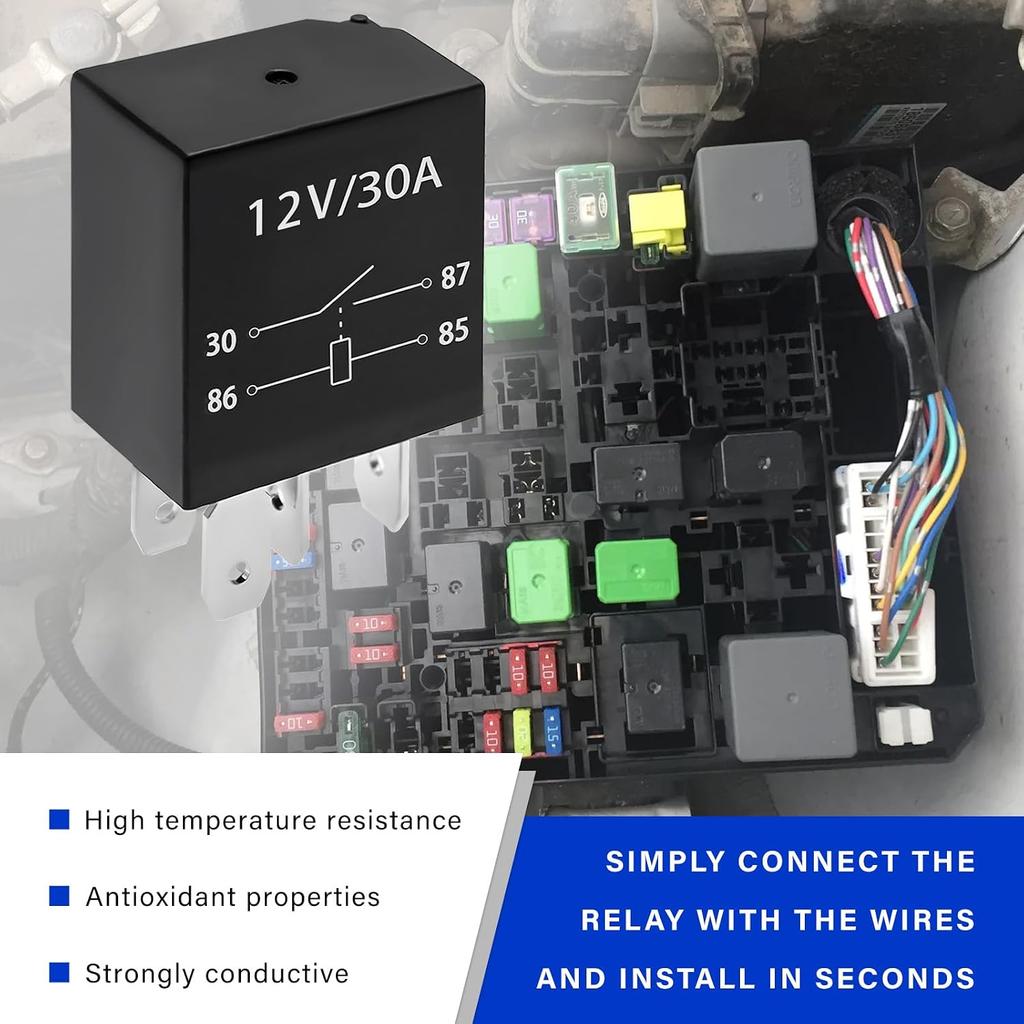 2 PCS 30A Car Starter Relay, 5 Pin 12V Waterproof Starting Relay Universal Replacement, Multi Purpose Automotive Standard Relays for Most Vehicles,