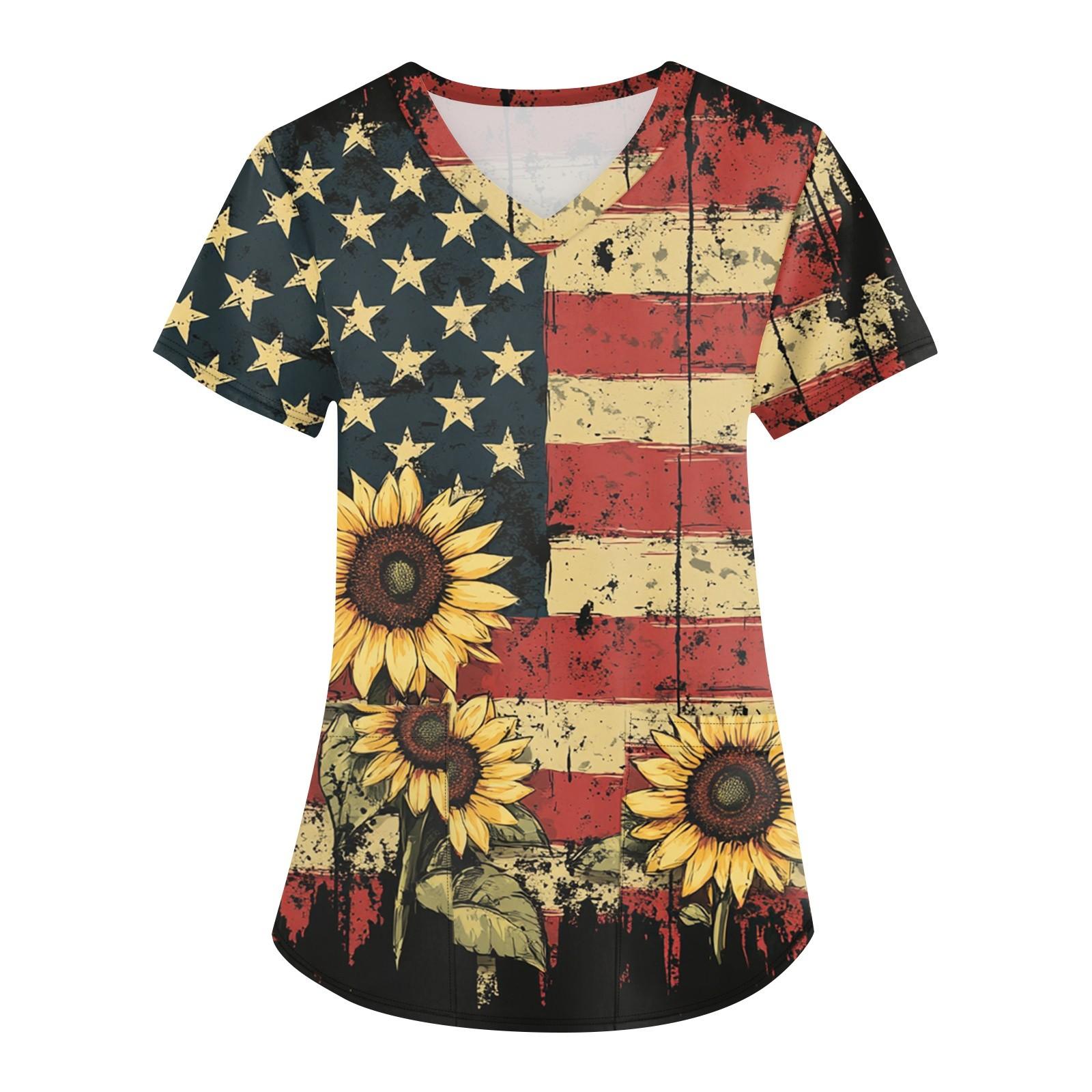 

Женская мода с v-образным вырезом, короткими рукавами и карманами, топы с принтом XXXL жёлтый