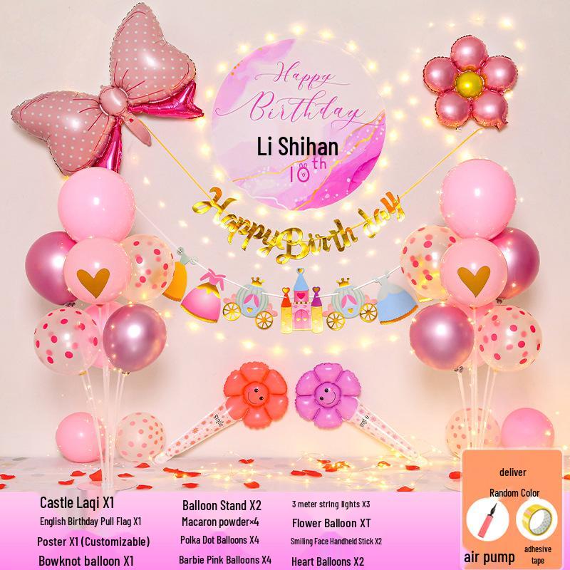Happy Birthday Balloons for 7-8-Year-Old Girls - Home Party Decoration and Background Wall Decor