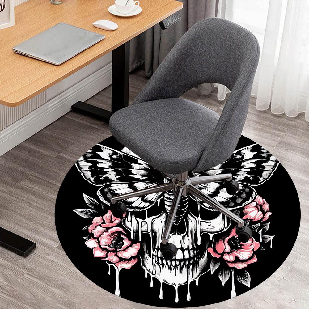 1pc Butterfly Skull Round Chair Mat Office Area Rug - Non-Slip, Floor Mat for Office, Bedroom, and Indoor Decor P127202