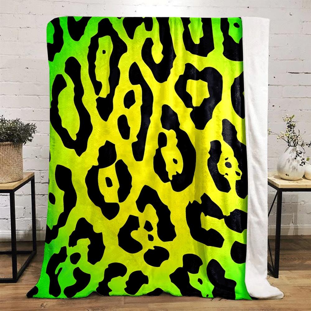Bright green-yellow leopard print with irregular black spots. for all seasons blanket lunch break throw gift