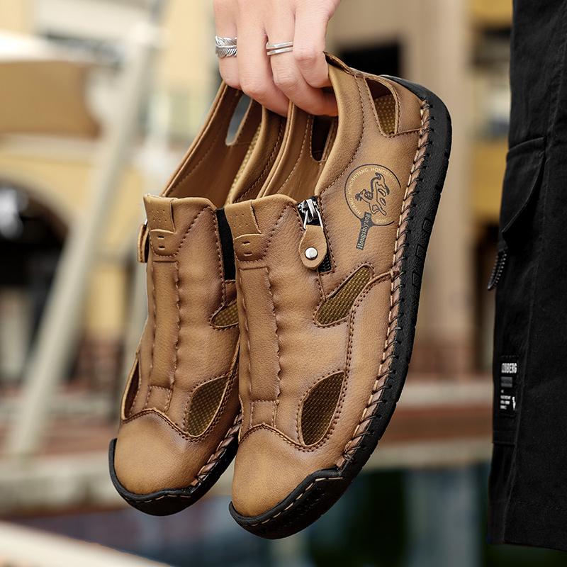 Mode Atmungsaktive Herren Slipper Ausgeschnitten Sommer Loafer Herren Freizeit Lederschuhe Heißer Verkauf Freizeitspaziergang Mokassins Wanderschuhe
