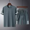 Summer New Men's Casual Sports Suit Round Neck Thin Section of Short-sleeved T-shirt Short Trousers Ice Silk Quick Dry Two-piece Set