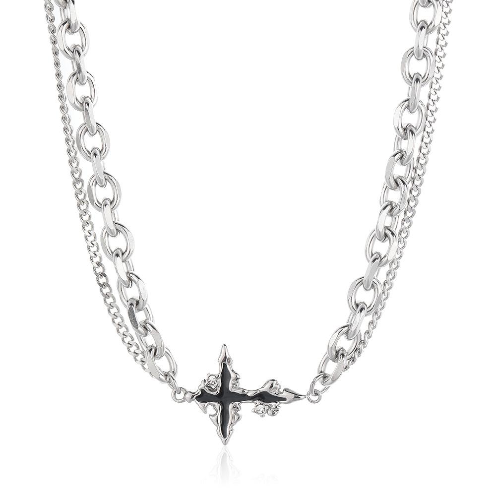 Dark Cross Necklace American Style Men's Versatile Niche Trend Titanium Steel Non-Fading Women's Summer High-End Accessory