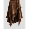 Women's faux suede vintage style irregular ruffle midi skirt with waist tie and tassel decoration