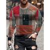 Vintage Mehrfarbiges Karomuster Spleißen 3D-Druck Herren T-Shirts Herbst Neue Langarm Tops Alltags T-Shirt Für Mann Patchwork Kleidung