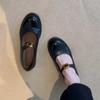 Weiches Schafsleder~ Retro britischer Stil kleine Lederschuhe für Damen Herbst neu dicker Absatz runde Spitze mit leichtem Ausschnitt Mary Jane einzelne Schuhe