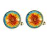 New Sunflower Pattern Round Cufflinks Mens Time Gem Flower Tie Clip