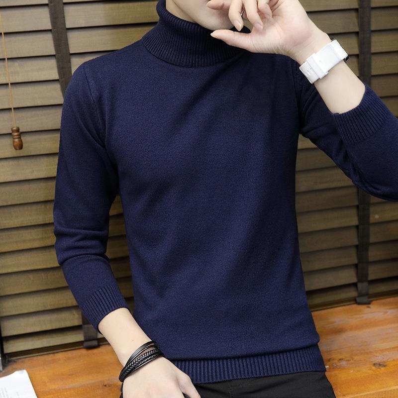 Winter Turtleneck Men's Sweater Korean Version Slim-fit Solid Color Knitted Sweater Men's Bottoming Shirt Men's Clothing