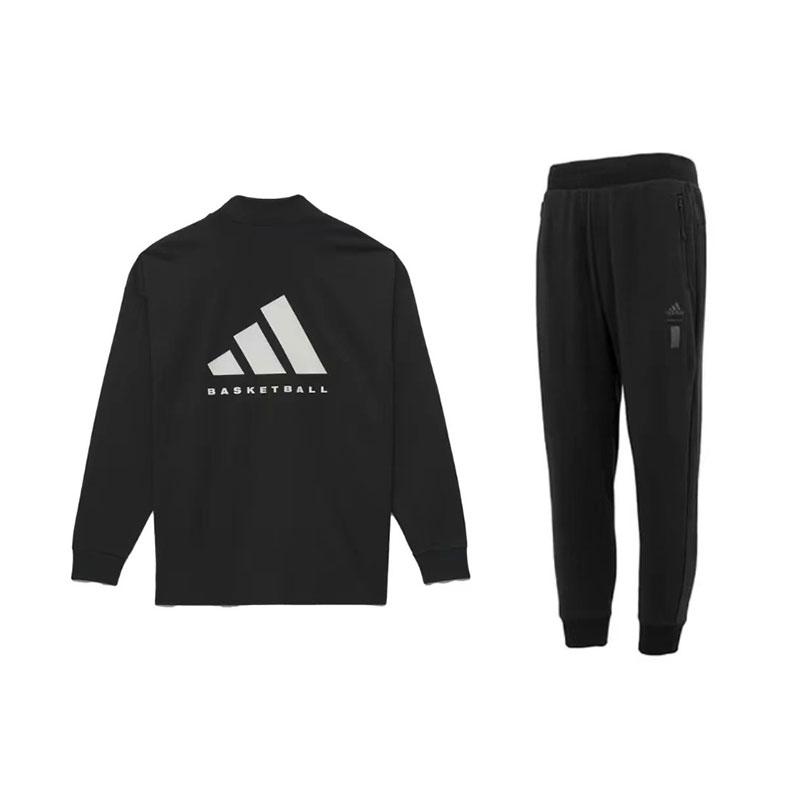 

Adidas Solid Color Loose Long Sleeve Half High Neck Sweatshirt And Drawstring Casual Nine Point Pants Set Men Sweatshirt Set Black IR8489+IA8187 XXL