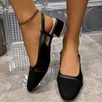 Women's Colorblock Low Heel Closed Toe Sandals, Retro Single Strap Backless Flats