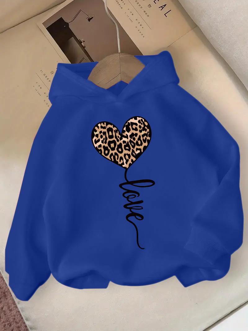 Dieses herbstliche einteilige modische Kapuzensweatshirt für Mädchen verfügt über einen einfachen und eleganten Herz-Musterdruck. 150 brown