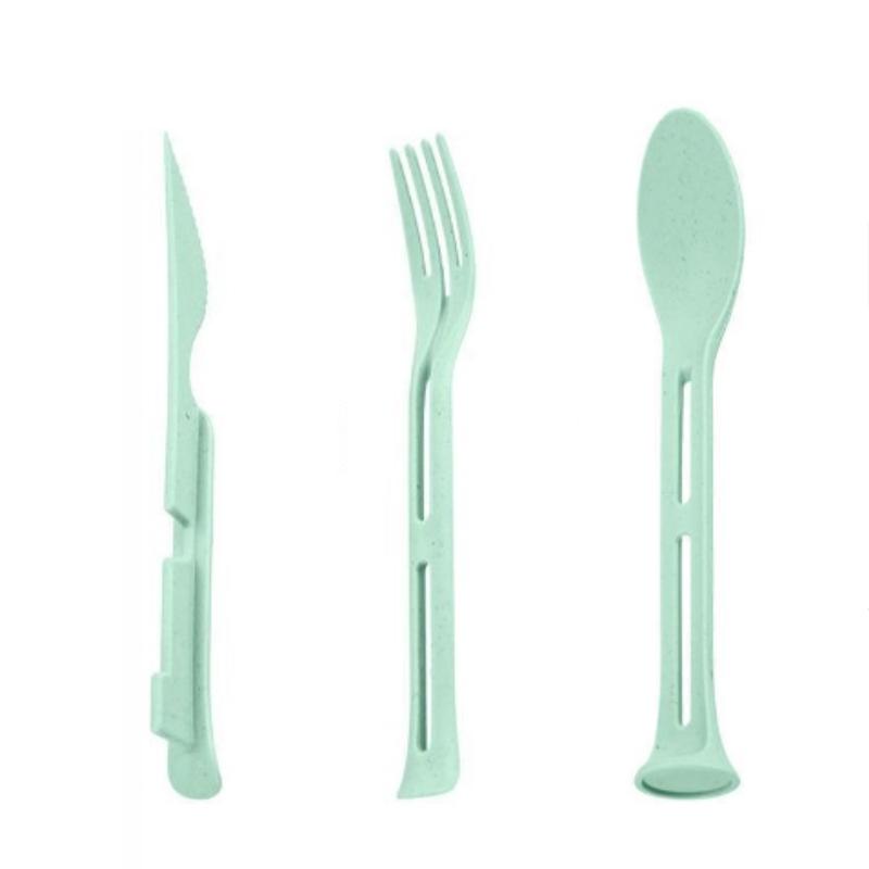 1pc Portable Cutlery Set Wheat Straw 3-in-1 Detachable Cutlery Travel Picnic Camping Cutlery Set