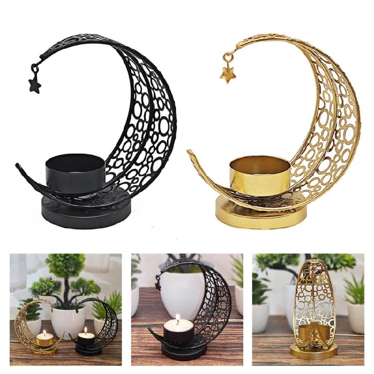 Eid Mubaraks Candlestick Metal Hollowed Moon Shape Tealight Candle Holders for Muslims Holiday Parties Decorations