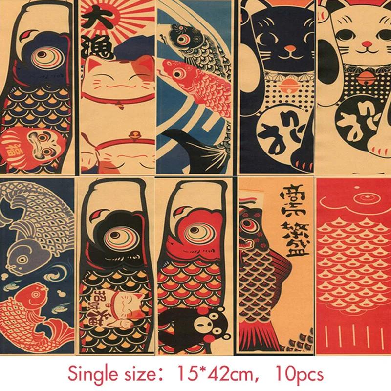 

Japanese Style Poster Ukiyo-E Decorative Paint Retro Sticker Sushi Ramen Barbecue Wall Decor Leather Paper Sake Sticker Izakaya