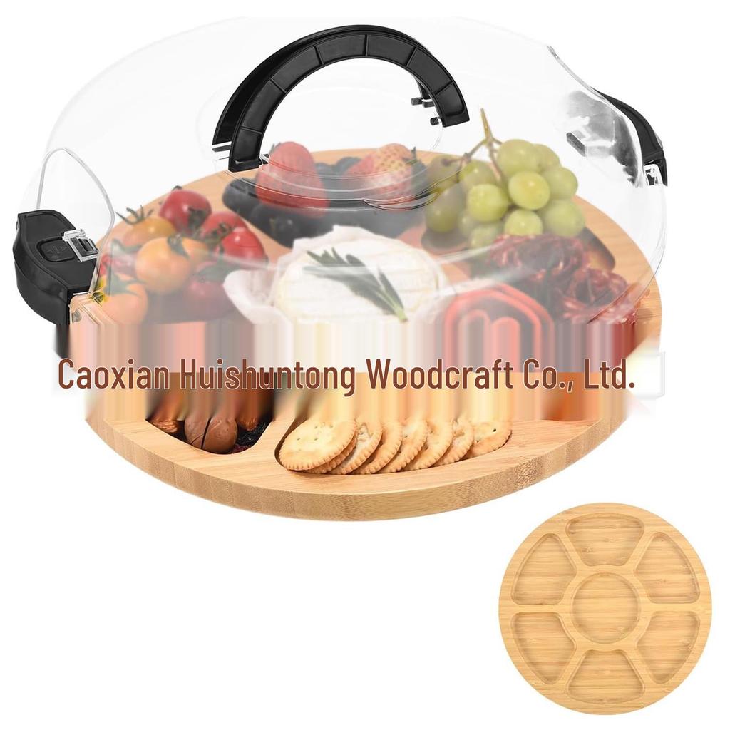 Eco-friendly Bamboo Tray with Acrylic Lid - Portable Wooden Plate for Camping, Picnics, and Restaurants