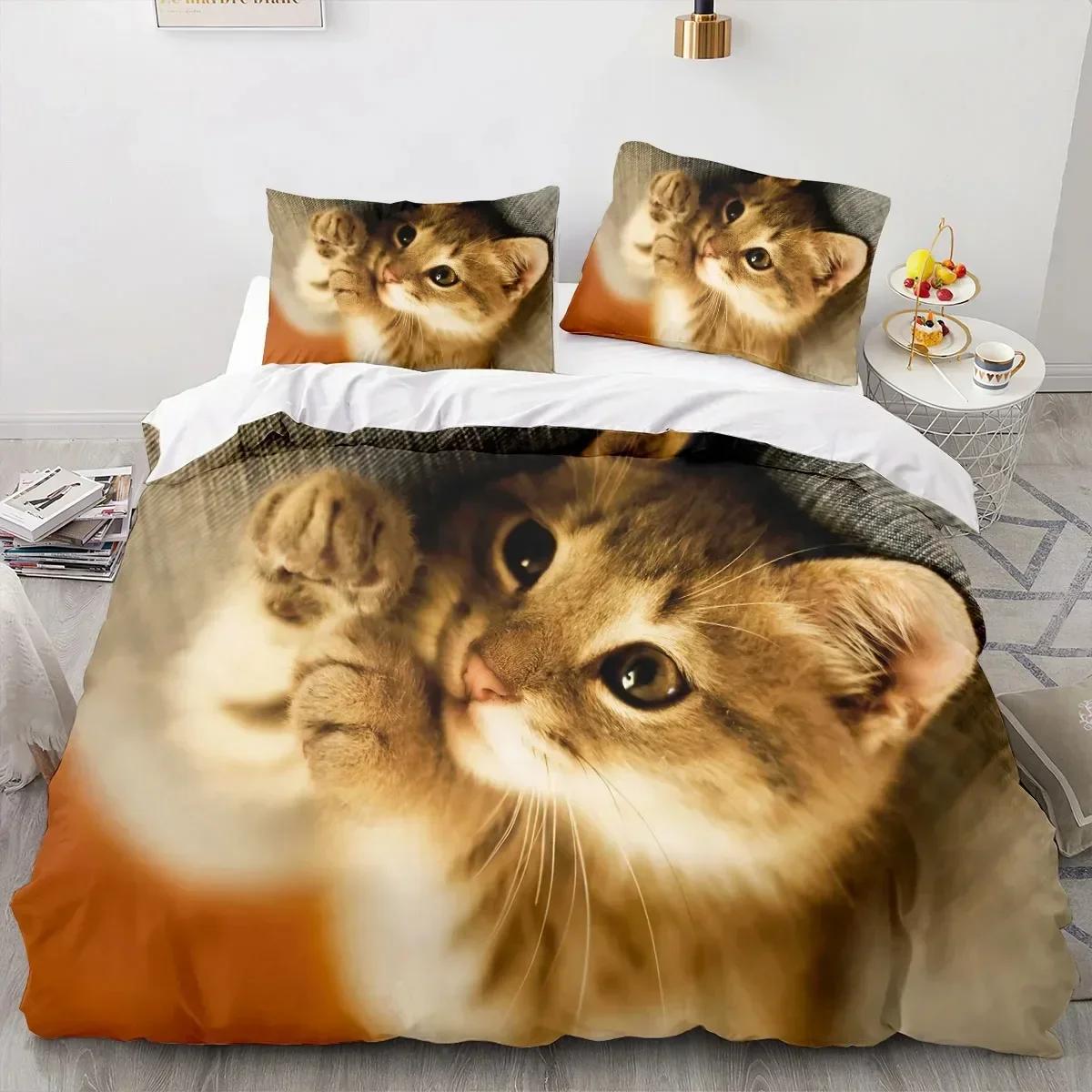 

High-End Premium New 3D Print Animal Cat Comfortable Duvet Comfortable Quilt Cover Pilowcase Beding Set Children Bedrom Decoration Home Textile 100*200cm Single