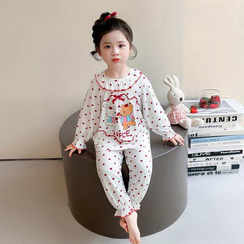 Girls' Modal Long Sleeve Pajamas - Cute Princess Design for Spring, Autumn, and Summer.