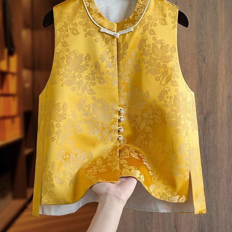 2025 Vest Vest Women's Vest Buckle Folded Top Temperament Retro Style Jacquard