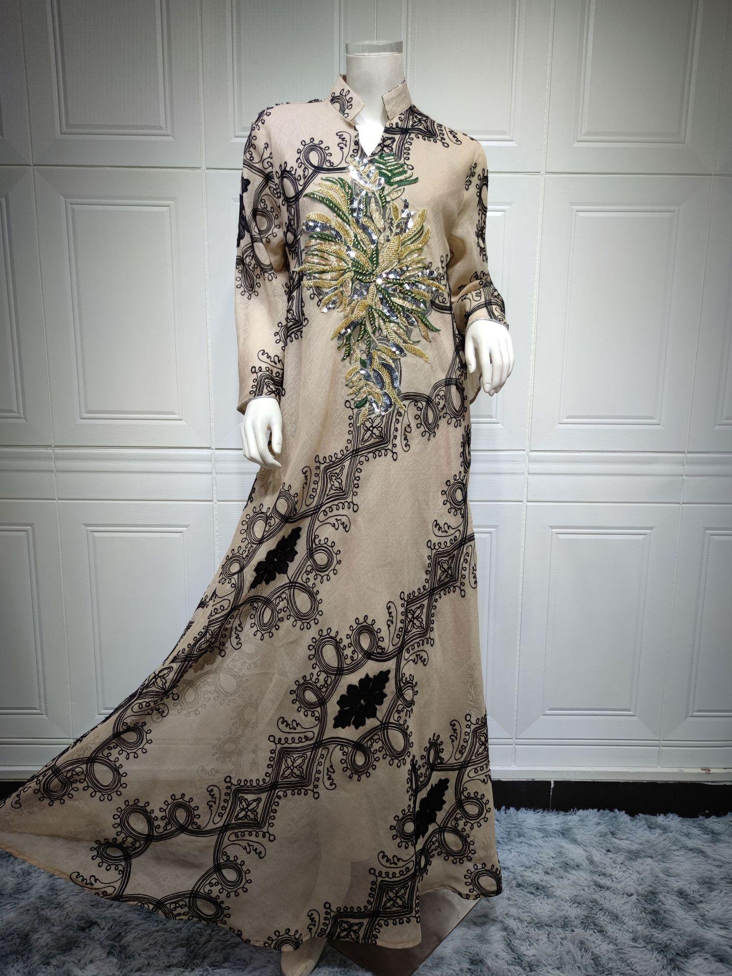 

AB114 Этническое платье-абая в ближневосточном стиле с пайетками и выжженным рисунком для женщин XXL