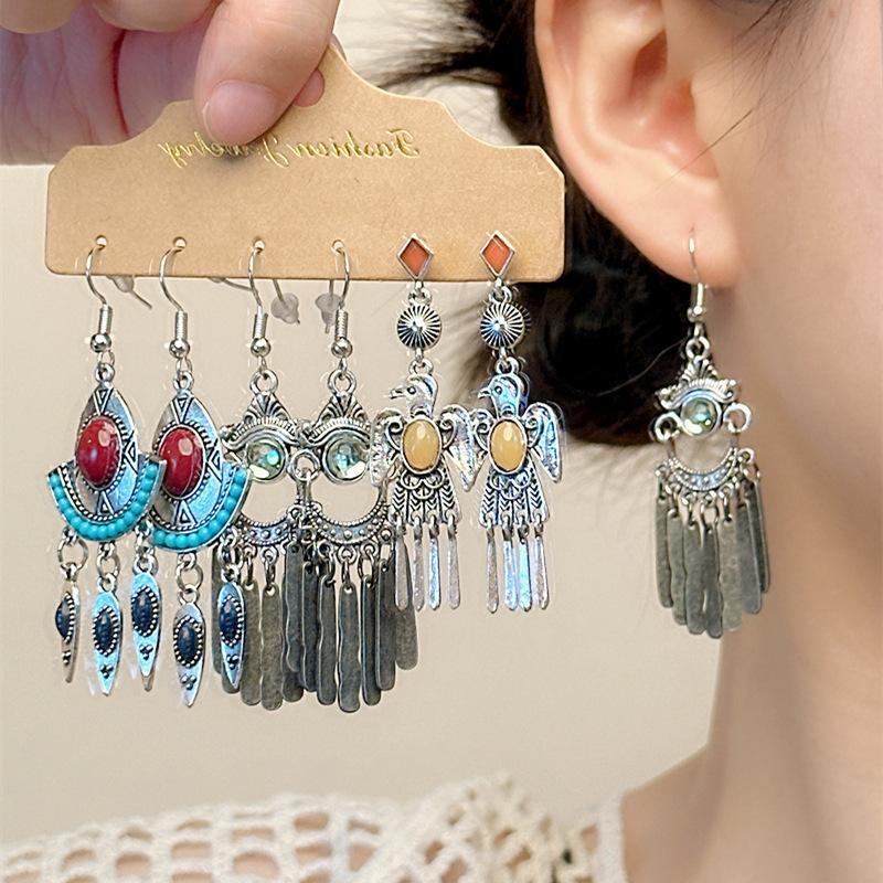 Set earrings retro niche long fringed bohemian vacation style earrings women's earrings