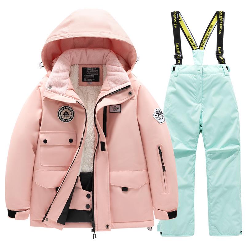 Children's Winter Ski Suit: Thick Fleece, Waterproof, Windproof, for Boys & Girls, Medium & Large Sizes