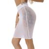 Womens High Waist Lace Patchwork Pencil Skirt Glossy Stretchy Fabric Semi Sheer Bodycon Skirt