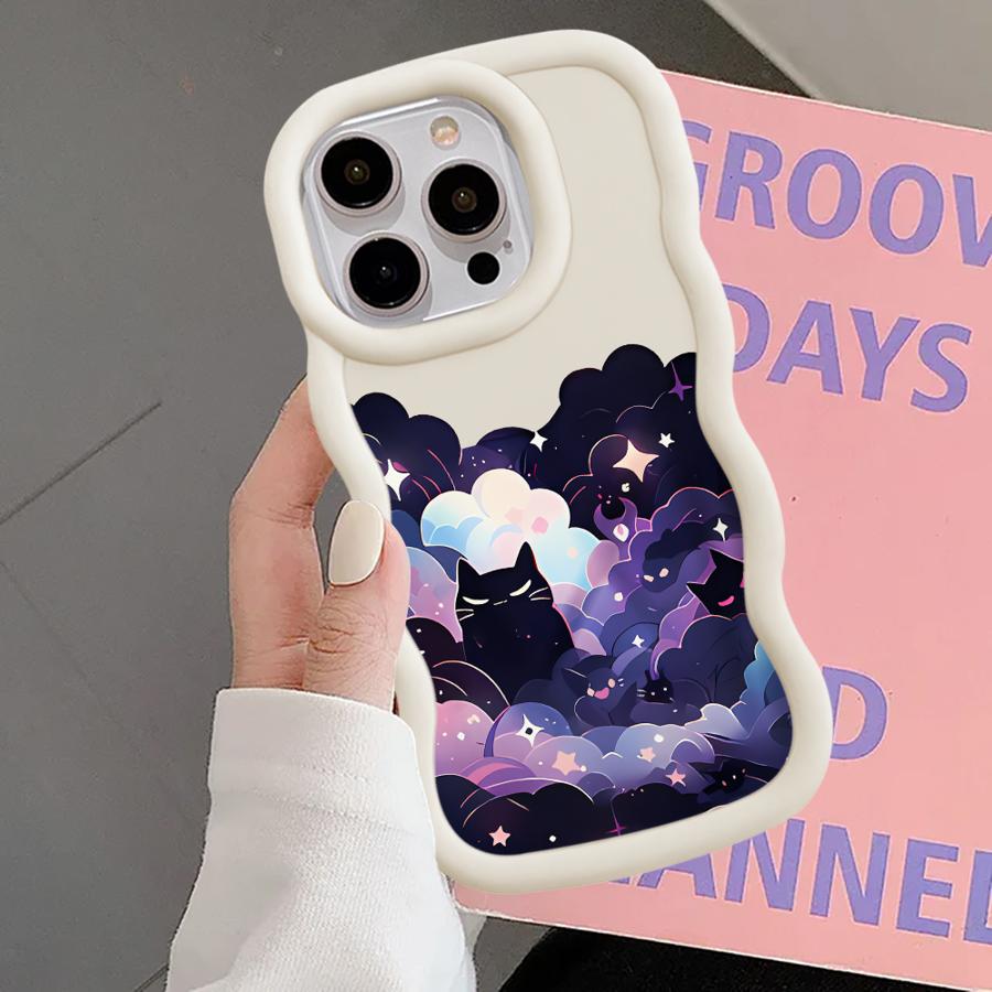 Case for iPhone 16 Pro Max XR 17 Air 15 Plus 8 13 11 12 14 Soft Phone Cover Black Cat Starry Night