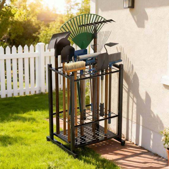 Tool Storage Rack with 35 Slots Large Garden Tool Organizer Capacity Heavy Duty Rust Resistant