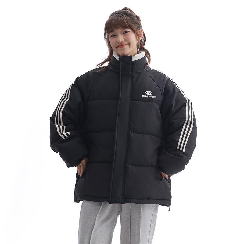 

Новая повседневная куртка с воротником-стойкой и хлопковой подкладкой для женщин, короткая зимняя свободная одежда-хлеб, контрастного цвета, молодежная куртка с хлопковой подкладкой XXL