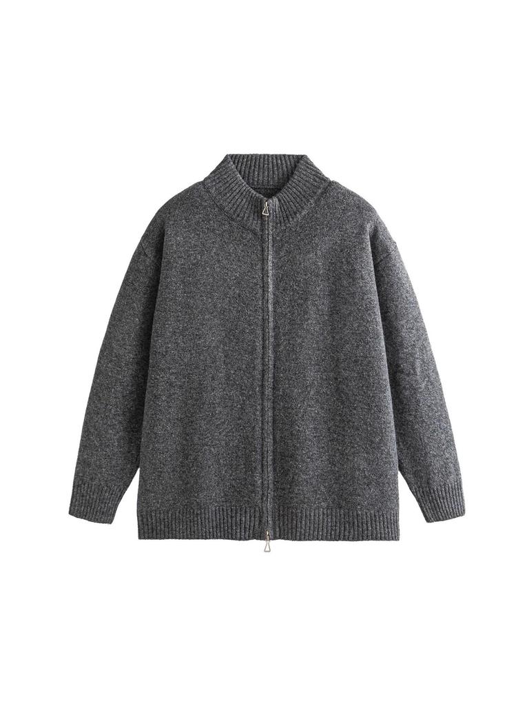 Unisex Double Zipper Japanese Retro Knit Cardigan for Spring/Autumn