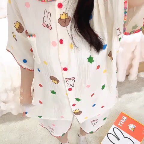 Kawaii Miffy Pajamas Cartoon Colorful Polka Dot Miffy Summer Pajamas for Girls New Style Short-sleeved Short Pants Home Wear Set